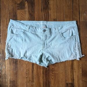Denim shorts with lace detail